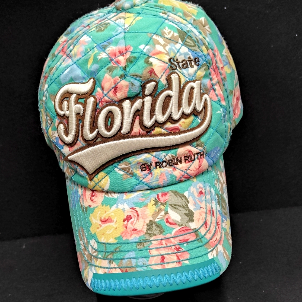 FLORIDA STATE UNIVERSITY NWOT SNAPBACK BASEBALL CAP FLORAL AQUA QUILT ROBIN RUTH